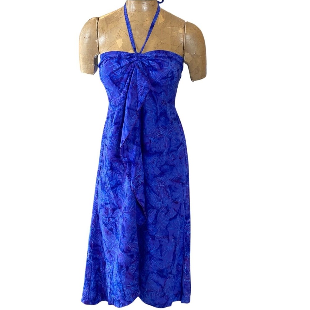 Hula Hula Hawaii‎ Halter Dress One Size Blue & Purple Batik Floral #340D